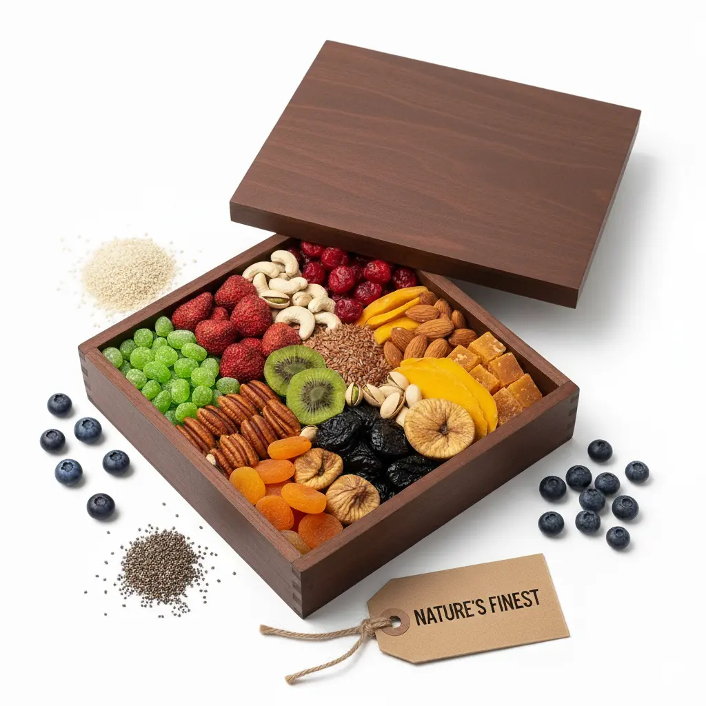 Assorted premium dry fruits and nuts, representing our promise to source the best wholesome foods for distribution in Kochi, Kerala.